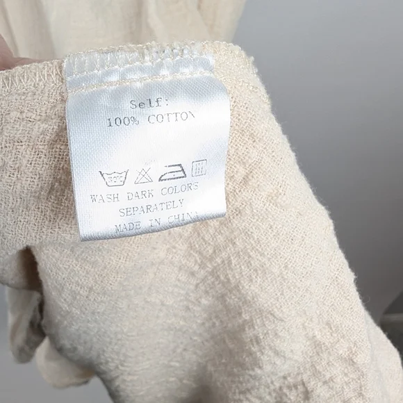 Cream Button Cotton Dress 3/4 Length Smocked Boho Earthy Size Medium - Picture 7 of 8